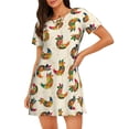 thumbnail image 1 of Vsdgher Chemise de Nuit à Manches Courtes Motif Poulet Boho pour Femmes, Col Rond, Mignonne, Confortable, 1 of 6