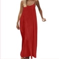 thumbnail image 5 of Lovzfmll Women's Loungewear Spaghetti Strap Low Back Crew Neck Sleeveless Solid Maxi Sundress, Loose Casual Vacation Dress Red, S, 5 of 9