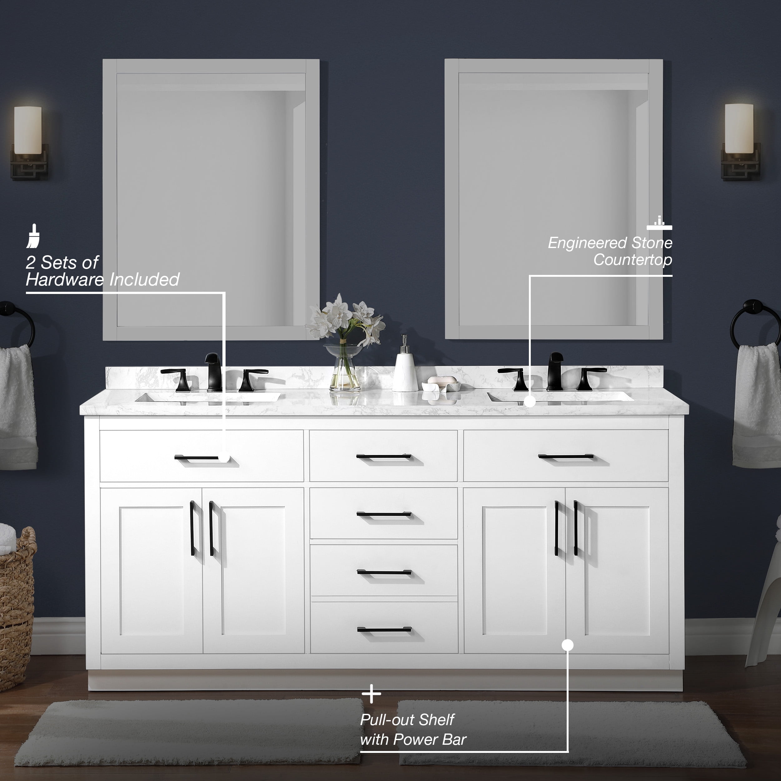Ove Decors Athea 72 W x 22" D Freestanding Bathroom Vanity with Double Sink, Pure White