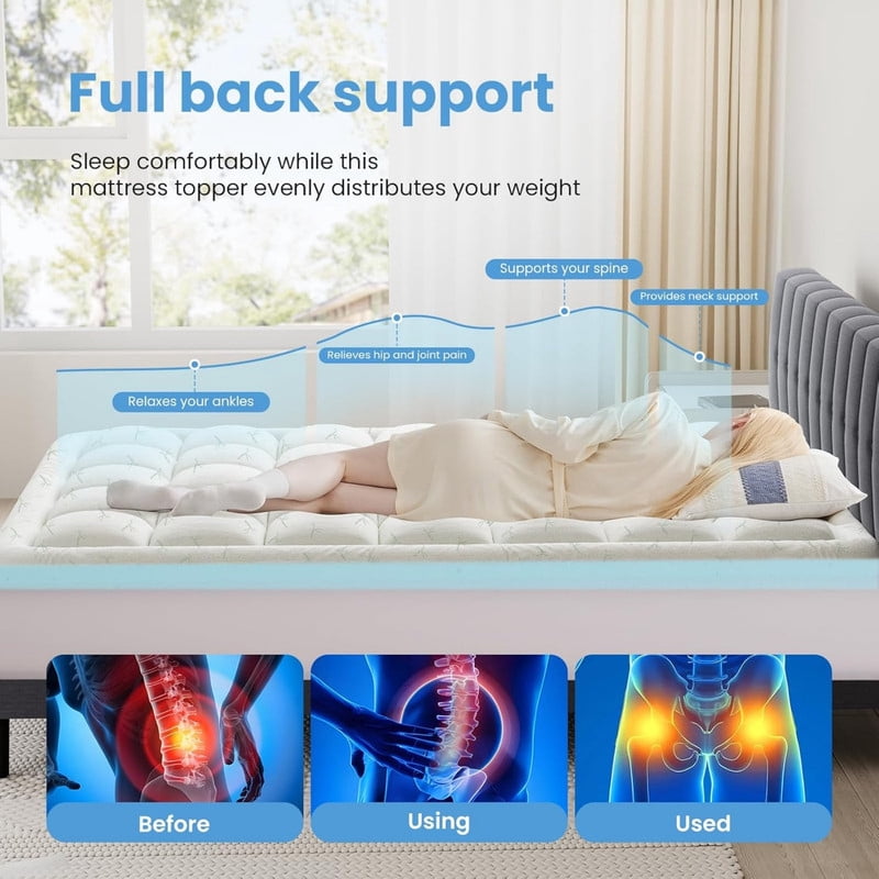 Kelno Dual Layer Mattress Topper with Gel Cooling Memory Foam and Mattress Protector Deep Pocket, Twin