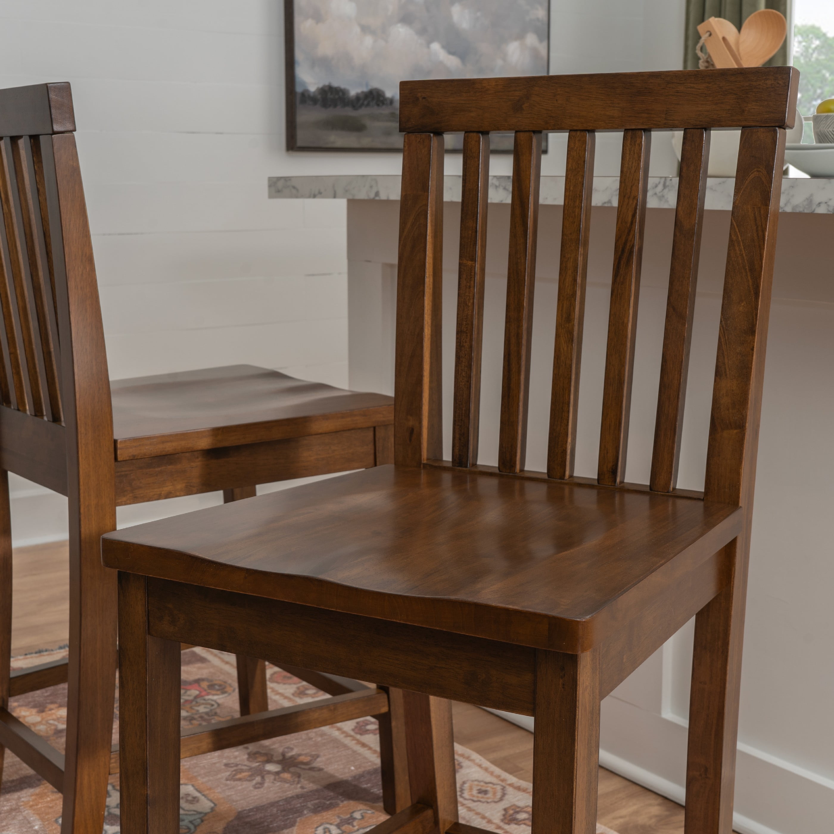 Linon Percival 24" Indoor Wood Counter Stool, Set of 2, Walnut