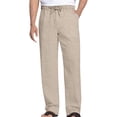 thumbnail image 2 of Guluxicc Straight Leg Cotton Pants for Men Drawstring Elastic Waist Pants Classic Vacation Casual Beach Trousers with Multi Pockets, 2 of 5