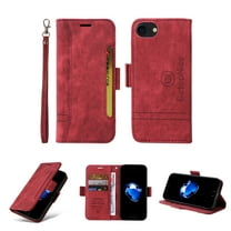 Feishell Wallet Case for iPhone 7, iPhone 8, iPhone SE 2020/2022,Magnetic Protect PU Leather Flip Case Card Holders RFID Blocking Kickstand Protection with Strap Case for iPhone 7/8/SE 2020/2022, Red