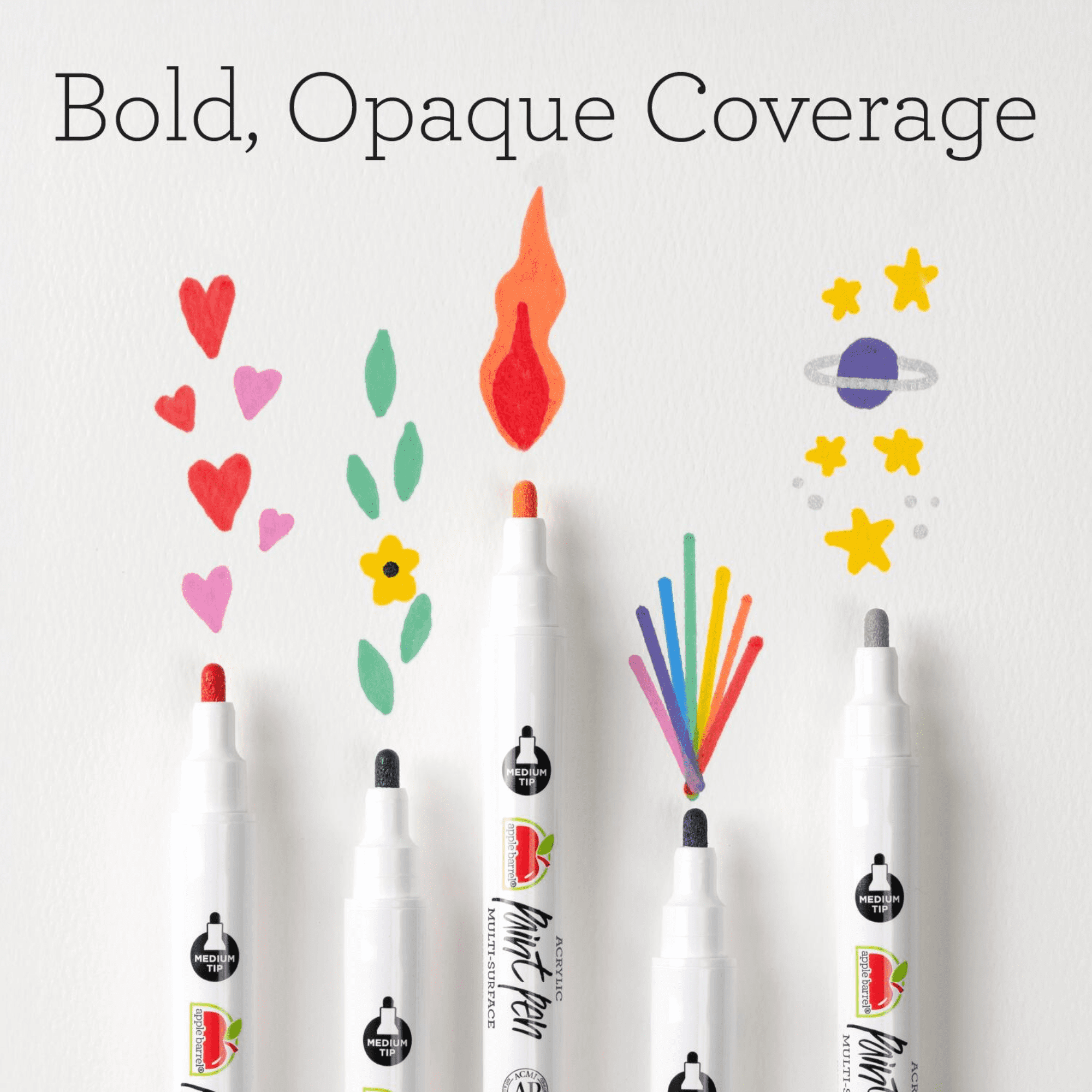 Apple Barrel Multi-Surface Oil-Based Paint Pens, Medium Tip, 5 Piece
