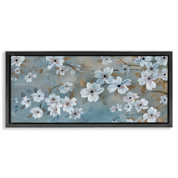 Stupell Industries Traditional Apple Blossoms Plants & Flowers Painting Black Floater Framed Canvas Art Print Wall Art, 25 x 11