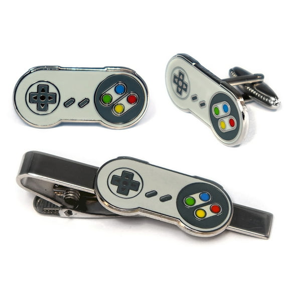 Super Nintendo Cufflinks, SNES Controller Tie Clip, NES Retro Gaming Mens Jewelry Cuff-Links, Gamer Groomsman Tie Bar, Groomsmen Wedding Gifts