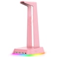 thumbnail image 1 of Methold Gaming Headphone Display Stand Soporte para auriculares con puerto de audio de 3,5 mm Home RGB Breathing Light Rack Auriculares Cables de audio/vídeo Rosa, 1 of 6