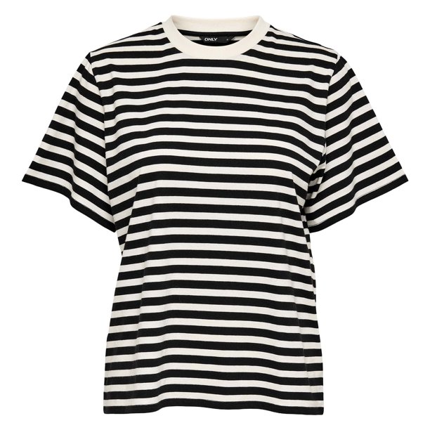 ONLY Camiseta de mujer - ONLLIVINA LIFE STRIPE TEE, manga corta, cuello redondo, rayas Negro/Blanco XL (X-Large)