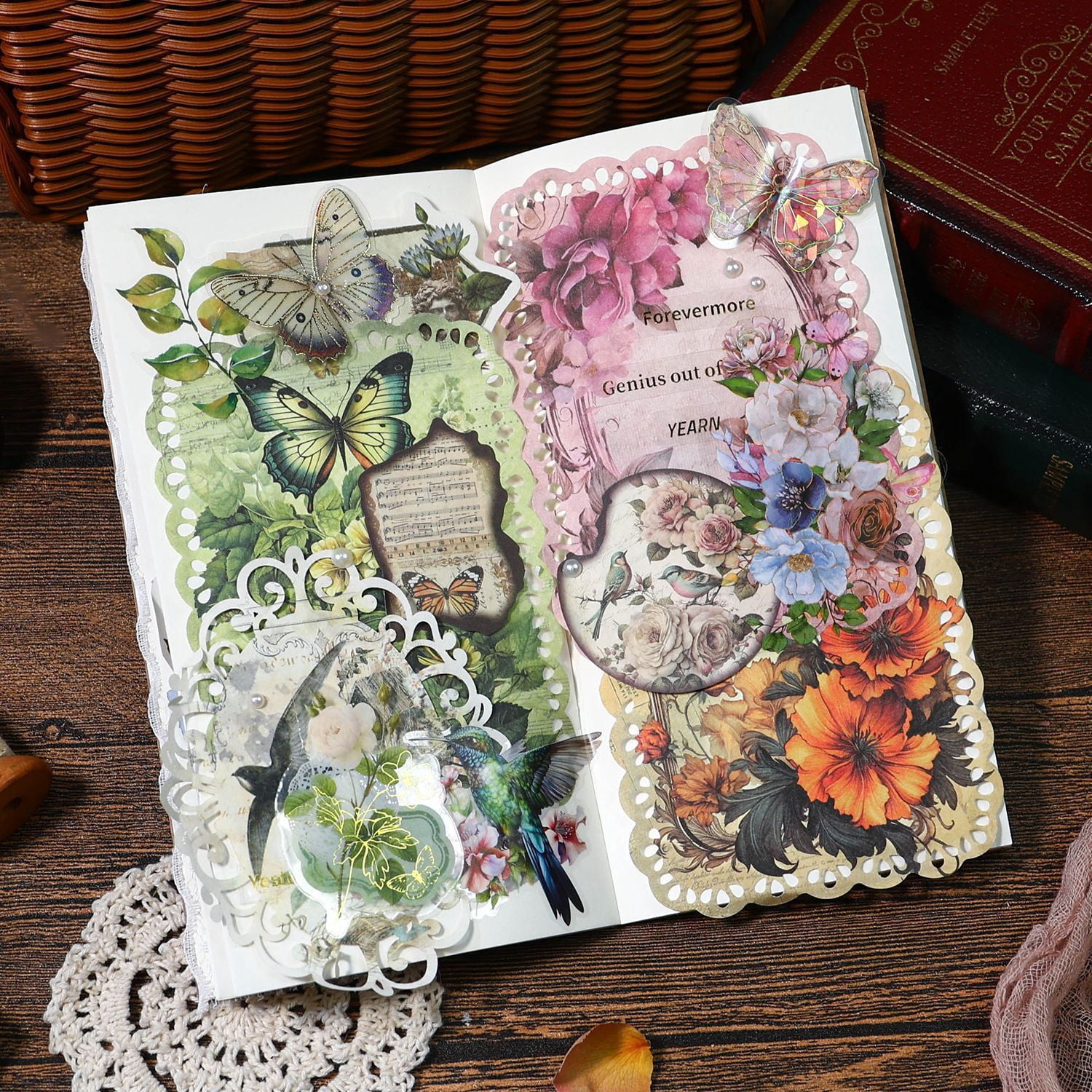 20 Sheets Gugu Forest Scrapbook Paper - Banna's Garden Series, Vintage American Botanical and Butterfly Designs