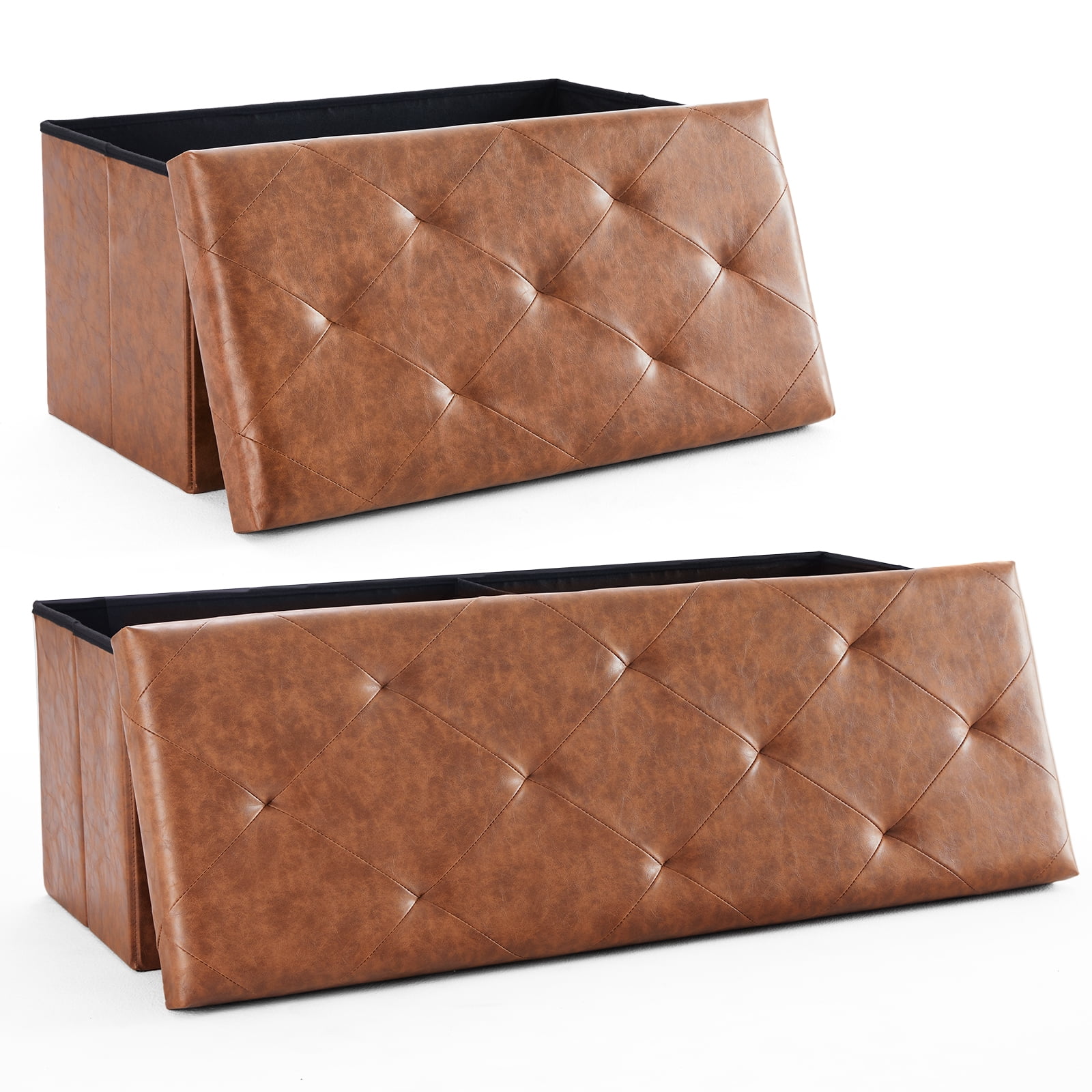 JOINSUN 43" Folding Storage Ottoman Bench, PVC material, Foot Rest Stool Storage Chest, Brown