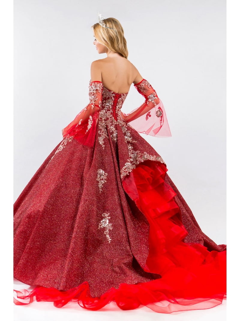 Long Ball Gown Strapless Quinceanera Dress - Rose Gold / 2XL
