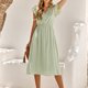 thumbnail image 3 of Vestido De Verano De Las Mujeres Vestido de playa de verano Elegent Sexy Cintura Apretar Vestido largo Manga con volantes Sólido Cgtredaw para Mujer Verde T XL, 3 of 6