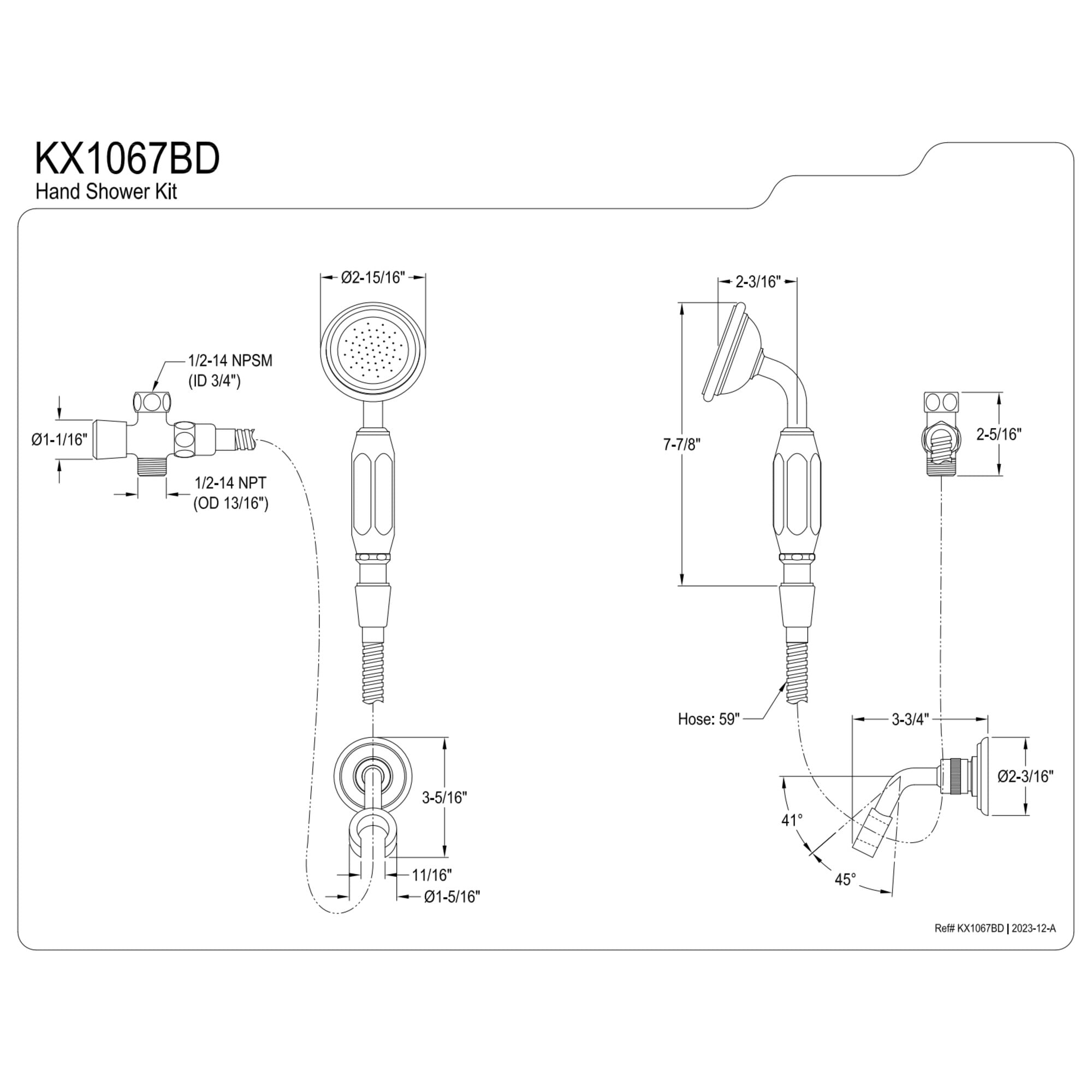 Kingston Brass KX1067BD Victorian Hand Shower Kit, Brushed Brass