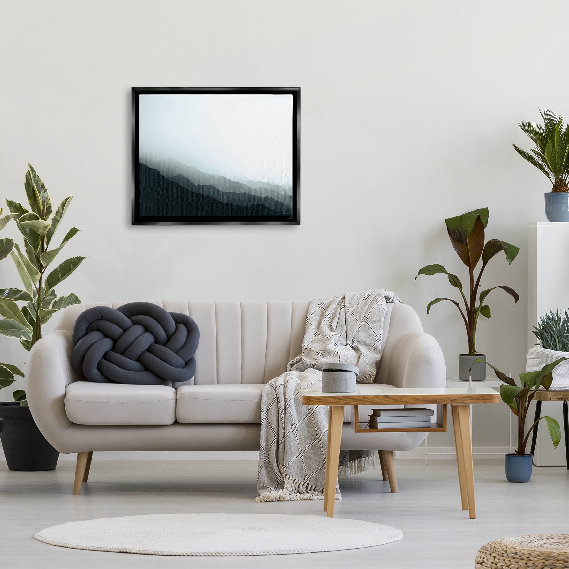 Stupell Industries Misty Mountain Range Slopes Landscape Photograph Jet Black Floating Framed Canvas Print Wall Art, Design by Laura Marshall