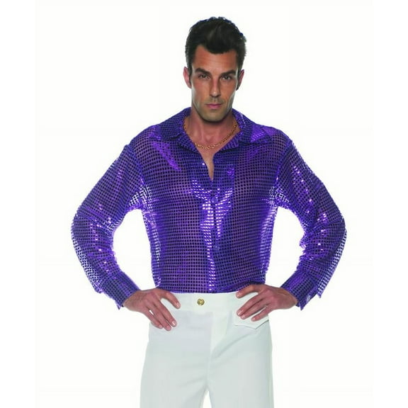 Purple Sequin Mens Adult 70S Disco Costume Accessory Shirt-Xxl