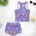 thumbnail image 6 of COEQINE Two Piece Taniki Swimsuit for Girls, Round Neck Top with Shorts Racerback Swimwear with Chest Pad, Modest Bathing Suit for 6-7 Year Olds, Easy Care, Seahorse Coral Floral Purple, 6 of 8