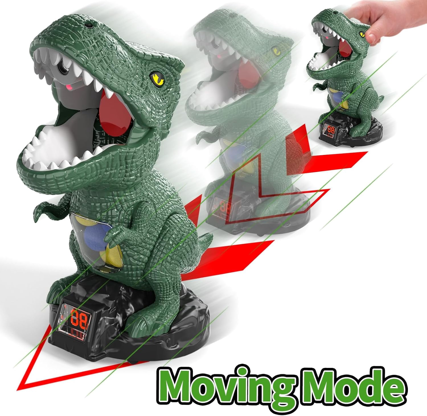 Dinosaur Shooting Game for Kids – 2 Air Pump Launchers, Electronic Target with LCD Score, Lights & Sounds, 24 Foam Balls, Gift for Boys Ages 3-5