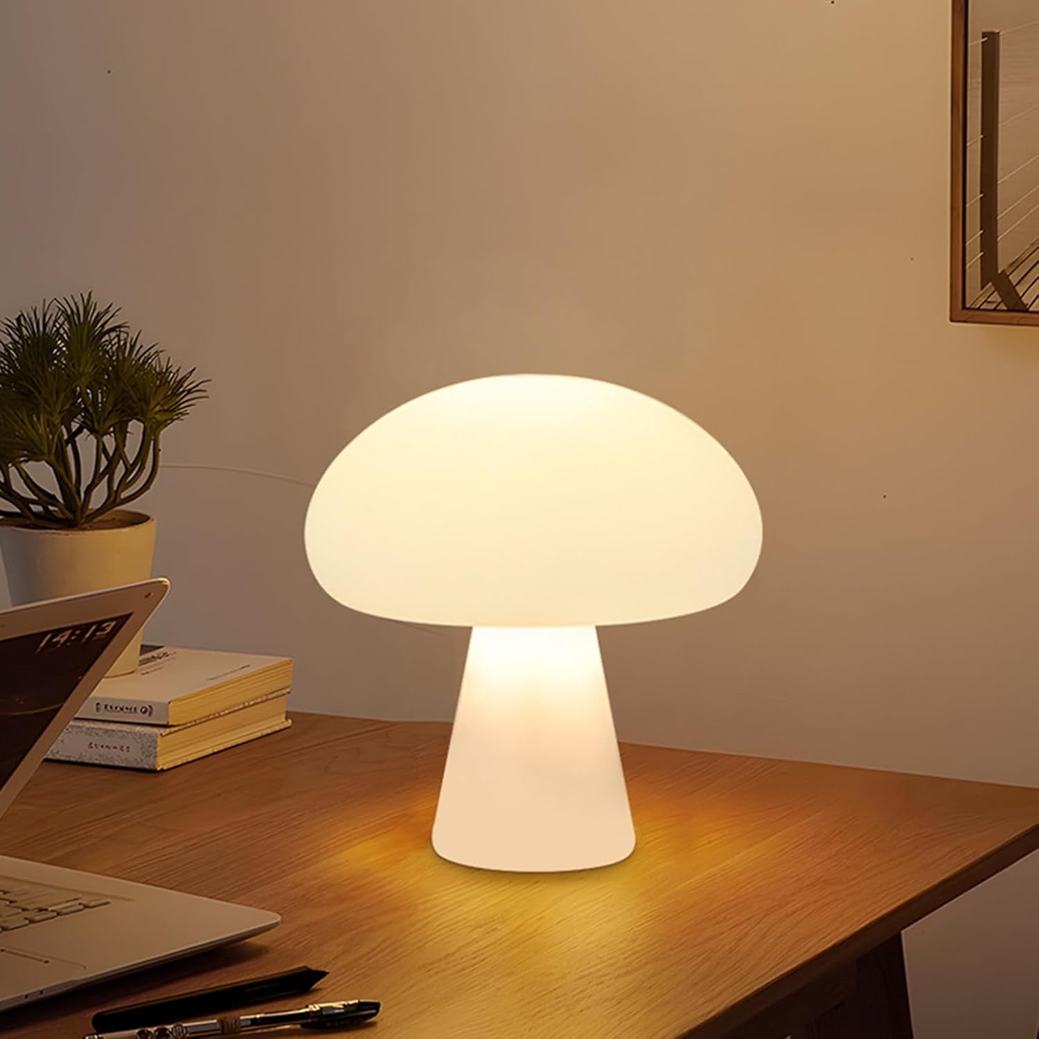 AVEKI Mushroom Lamp, Cordless Mushroom Table Lamp with Touch Sensor, 3 Color Stepless Dimmable Portable USB Charging Bedside Table Lamp for Bedroom Living Room Kids Room (White)
