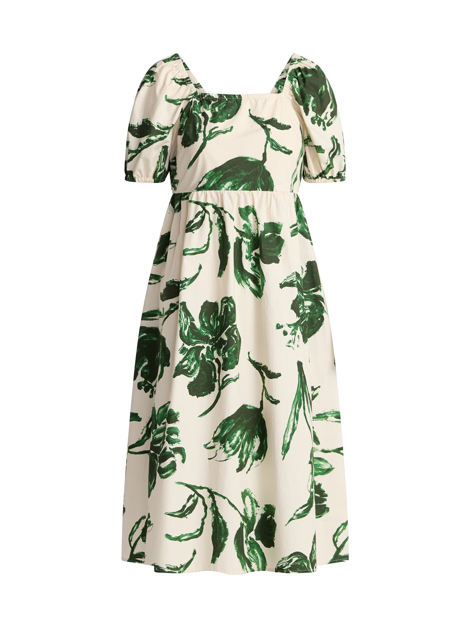 Time and Tru Women's Cotton Tie Back Midi Dress, Sizes XS-XXXL