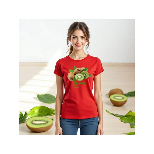 Playera Blusa De KIWI – Estilo Tropical que Te Llena de Vida Ropa Para Mujer Color Rojo Talla Grande Marca Emil SaEs