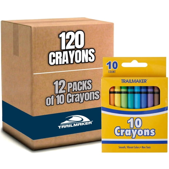 Trail maker (12 Pack) Bright Wax Coloring Crayons in Bulk, Wholesale Packaging - 10 Per Box, 120 Crayons total