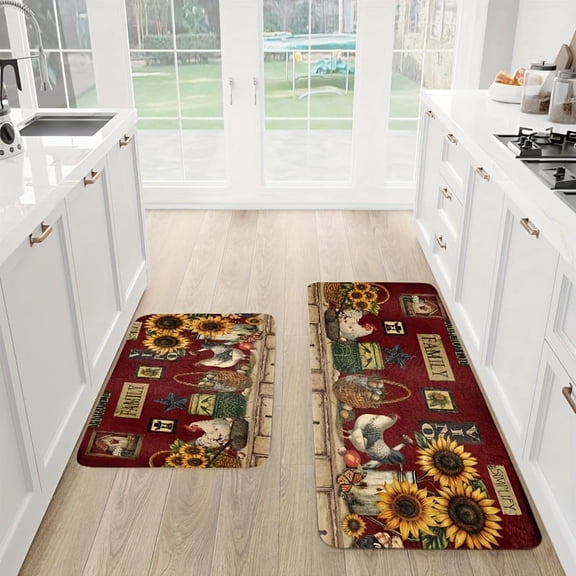 Farmhouse Retro Kitchen Rug Set, 3PCS Non-Slip Flannel Mats, Soft Easy Clean Floor Mat for Bathroom Door Entrance