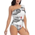 thumbnail image 3 of Gaeub Moose Kissing Under Mistletoe Women's One Shoulder Ruffle Tummy Control Swimwear for Swimming Surfing Beach Party - Large, 3 of 8