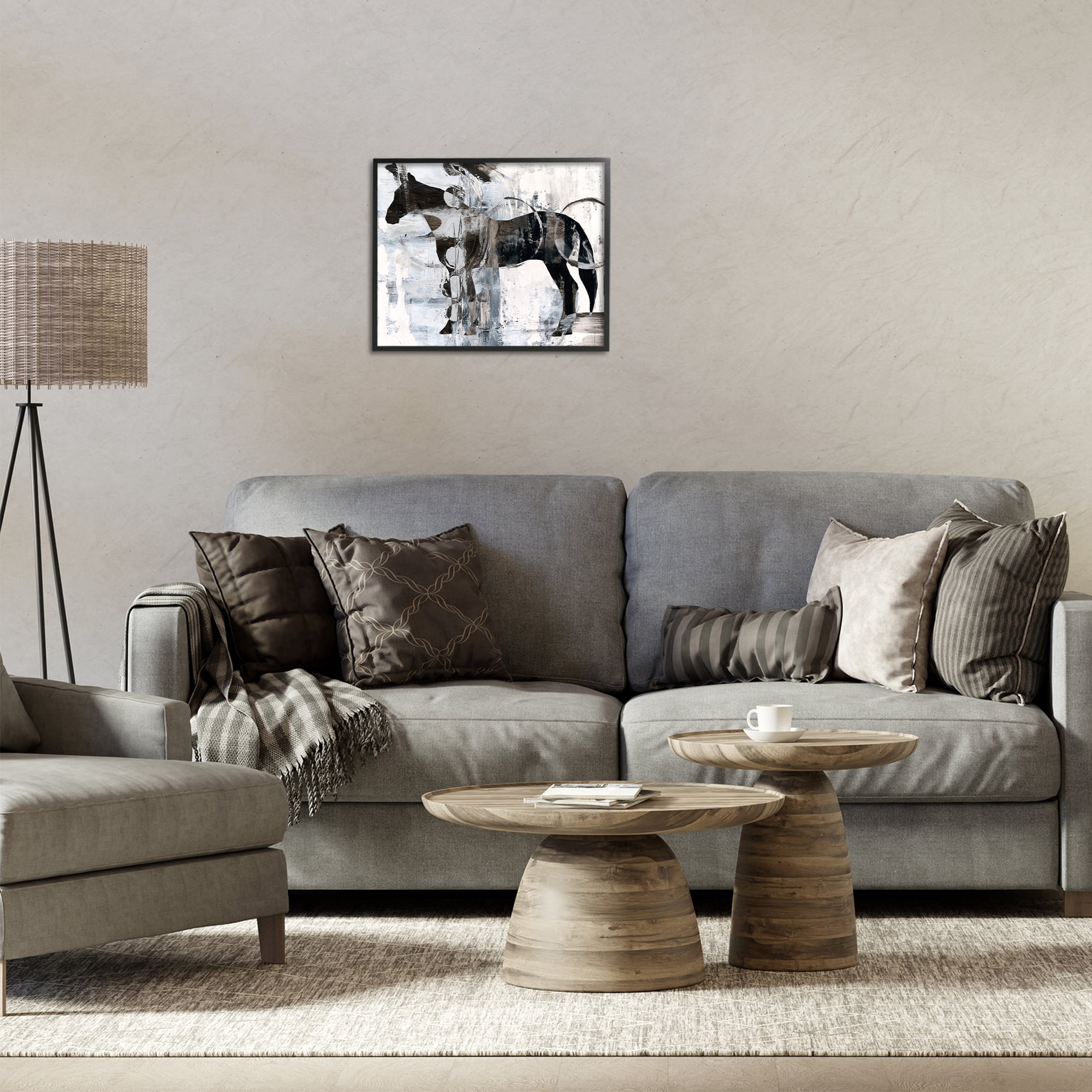 Stupell Industries Horse & Abstract Circles Animals & Insects Painting Black Framed Art Print Wall Art, 20 x 16
