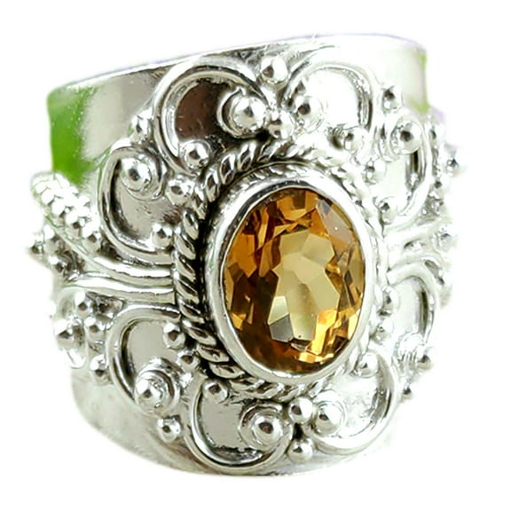 Navya Craft Citrine Oval Sterling Silver November Birthstone Handmade Statement Women Ring Size 7.0