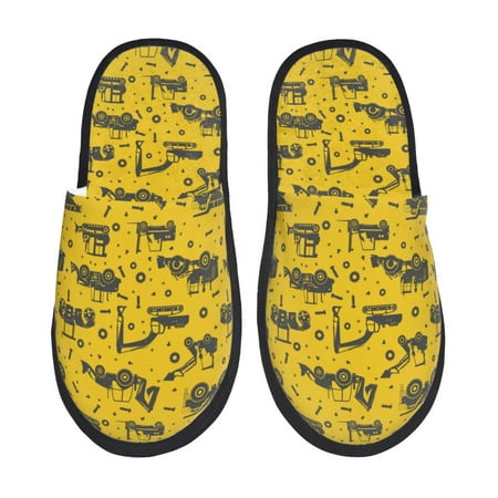 

Noikeo Vintage Excavator Pattern Cozy Slippers Indoor for Women and Mens Fuzzy House Shoes Soft Plush Warm Slip-on Slippers-Medium