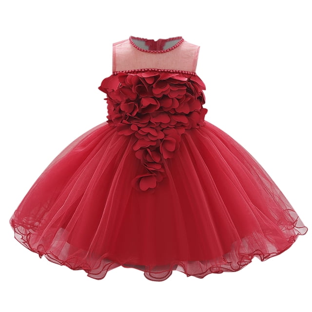 Vestido Para Niñas, Ropa Para Niñas Pequeñas, Temperamento Para Niños Pequeños, Flores, Perlas, Hilo De Red, Vestido De Fiesta De Cumpleaños, Vestidos Rojos Odeerbi LM103-8322