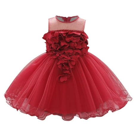 

Fesfesfes Toddler Girls Dress Net Yarn Temperament Flowers Bowknot Birthday Party Gown Long Dresses