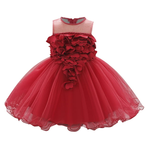 Vestido Para Niñas, Ropa Para Niñas Pequeñas, Temperamento Para Niños Pequeños, Flores, Perlas, Hilo De Red, Vestido De Fiesta De Cumpleaños, Vestidos Rojos Odeerbi LM103-8322