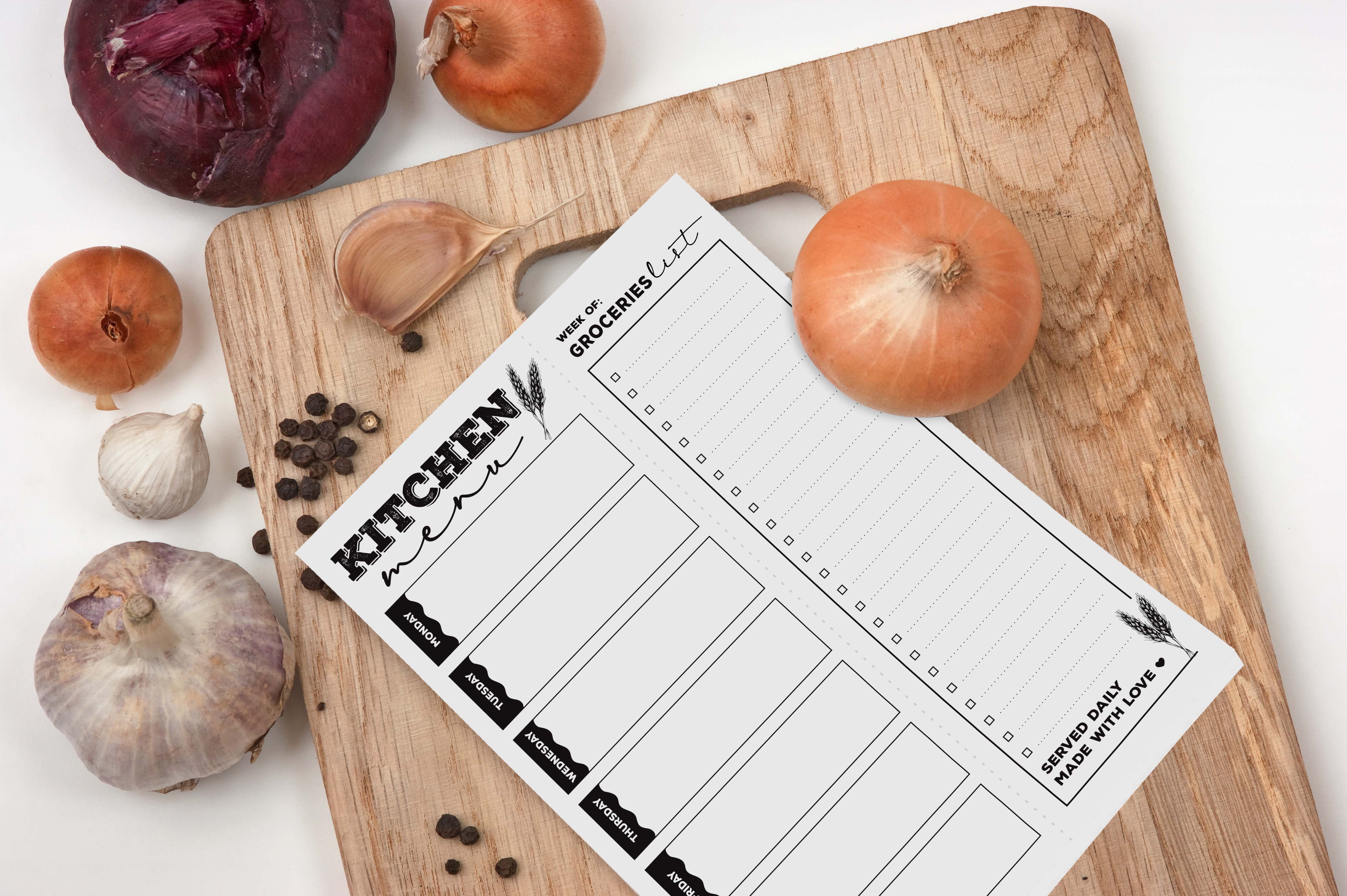 Inkdotpot Weekly Meal Planner Notepad 7"x10 , "Kitchen Menu" Magnetic Meal Planning Pad with Tear Off Grocery Shopping List for Fridge- Kitchen & Home - 54 Sheets -3R