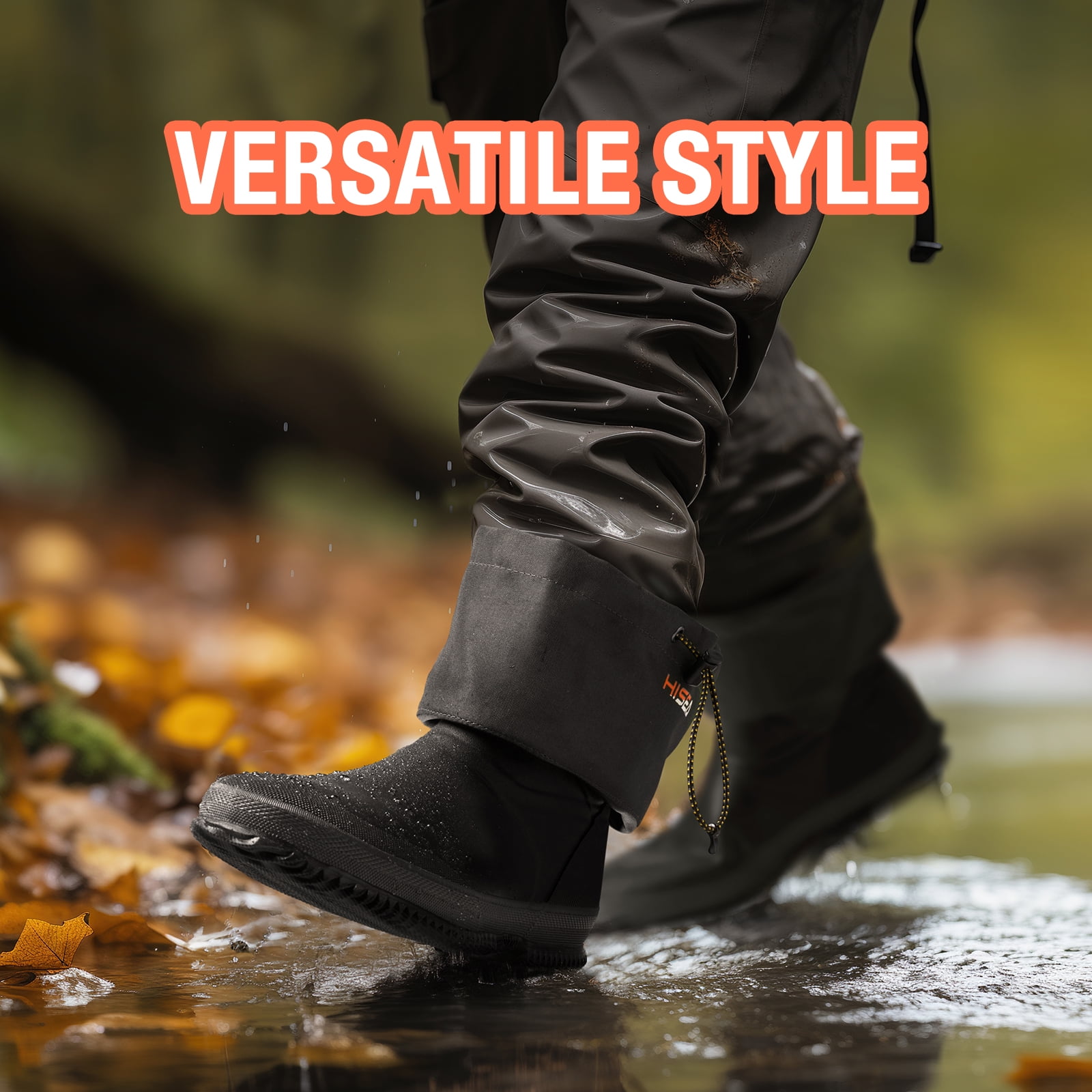 HISEA Men’s Rubber Rain Boots with Adjustable Closure for Men, Black, US Size 9