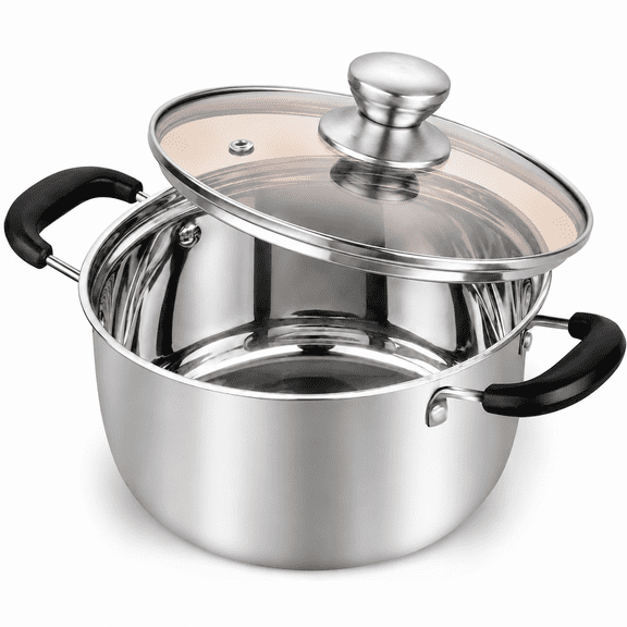 Xuet 3 Quart Stainless Steel Stock Pot, Soup Pot with Tempered Glass Lid & Handles