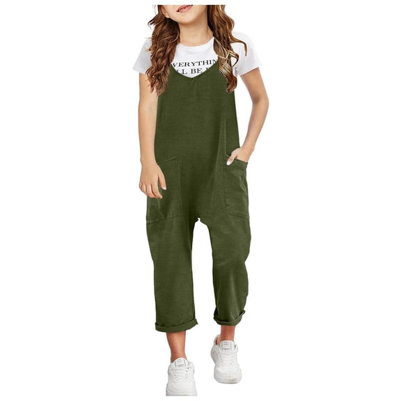 Girls Jumpsuit Casual Sleeveless Plain Color Overalls Loose Overalls Rompers Long Pants with Pockets Cute Teen Clothes for Teen Girls 8-9 Years