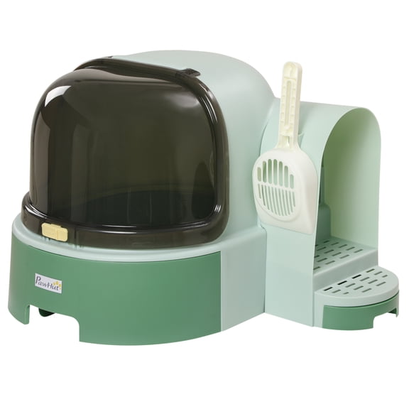 Cat Litter Box with Lid, Covered Litter Box, Easy to Clean & Open Including Openable Front Cover, Litter Scoop, Green