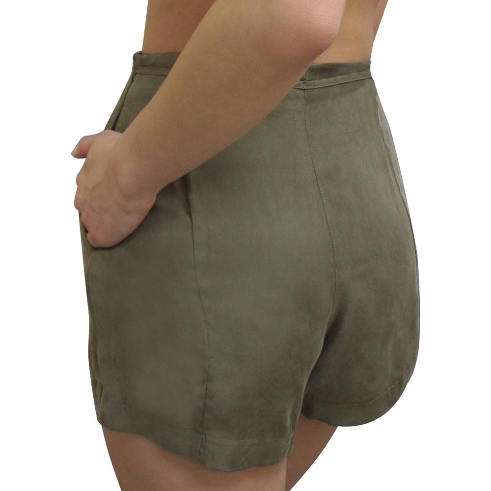 Feinuhan Summer Womens Woven High Waist Side Zipper Casual Shorts