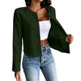 thumbnail image 2 of ClodeEU Women's Round Collar Open Front Cropped Blazer Jacket, Long Sleeve Slim Fit Casual Short Suit Coat Army Green,Women's Plus L, 2 of 5