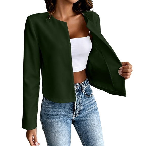 Cmfcve Women’s Cropped Blazer Business Casual Long Sleeve Lightweight Suit Jacket Open Front Dressy Cardigans