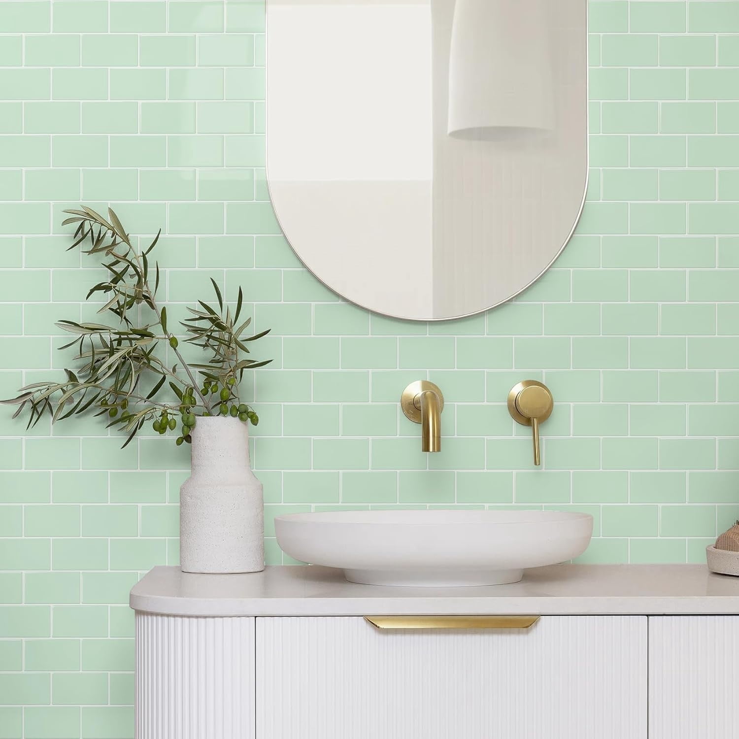 Peel and Stick Backsplash Subway Tiles, 10 Sheets of 12" x 12" - 3D Adhesive Peel and Stick Tile Backsplash for Kitchen, Bathroom, Wall Tile (Thicker Design, Light Green)