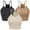 Dark Grey+Khaki+Beige, variant on Moclever 3 Pack Women Crop Summer Tank Top Ribbed Knit Sleeveless Round Neck Machine Wash Crop
