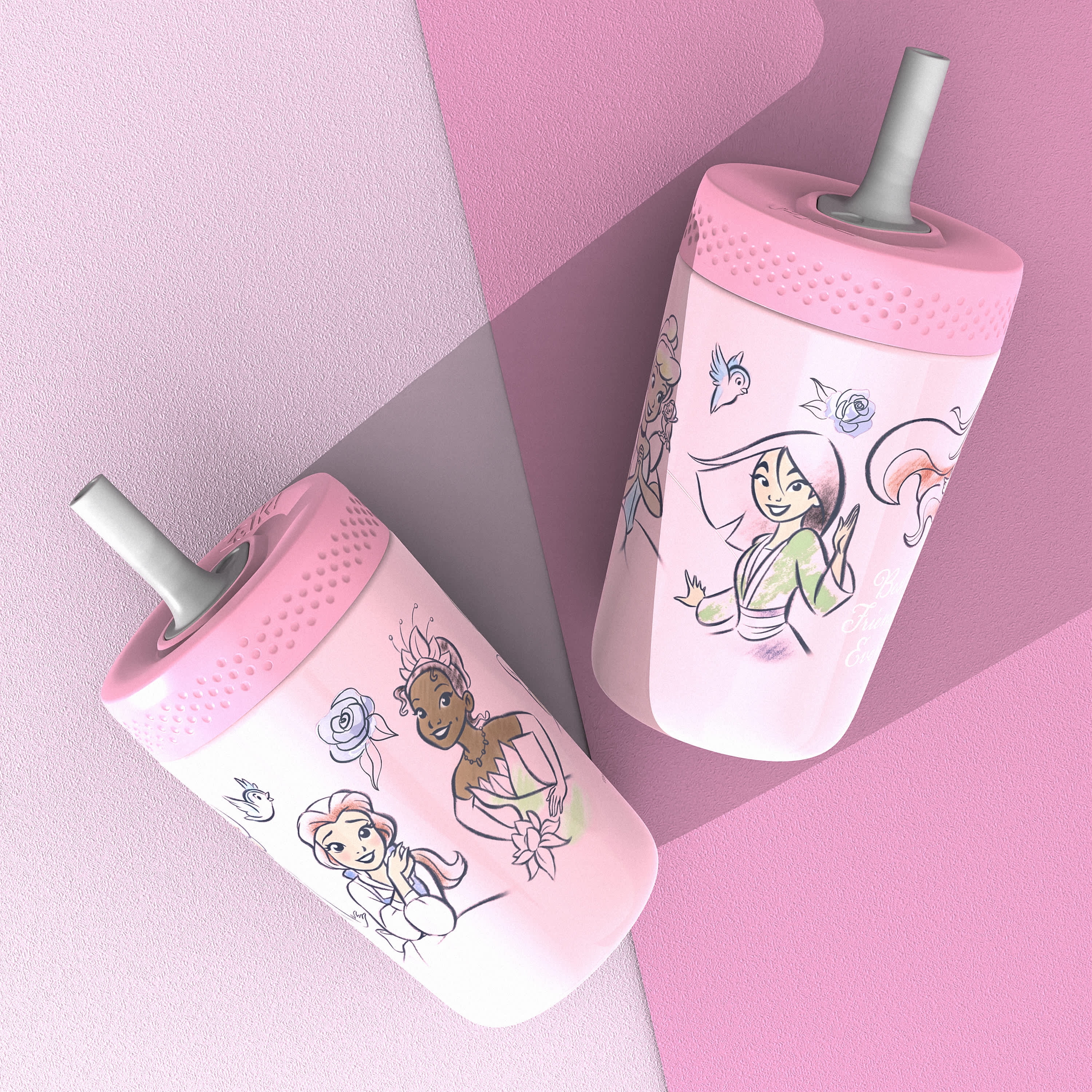 Zak Designs 12oz Kids Straw Tumbler, Stainless Steel Vacuum Insulated Kincaid Tumbler with Silicone Straw Utilizing Leak-Proof Valve, Travel Straw Tumbler, Disney Princess