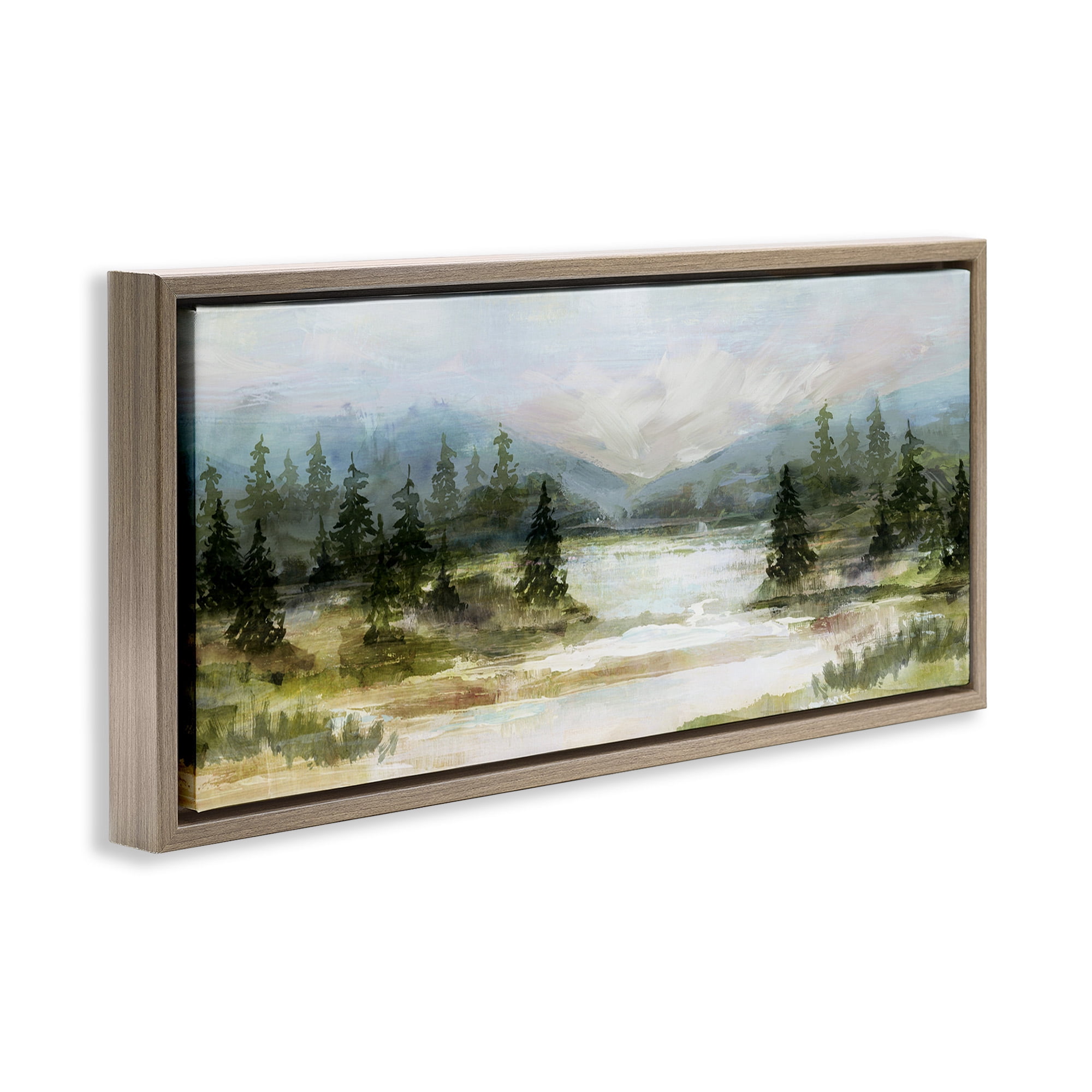 Stupell Industries Vast Country Landscape Rural Mountains Landscape Painting Brown Floater Framed Canvas Art Print Wall Art, 25 x 11