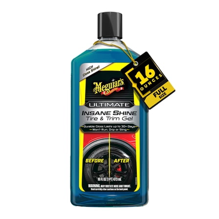 Meguiar’s Ultimate Insane Shine Tire & Trim Gel – Premium Tire Shine Gel and Trim Protectant in One, Get a Durable, High Gloss Shine While Applying Protection from UV Damage, 16 oz Gel​