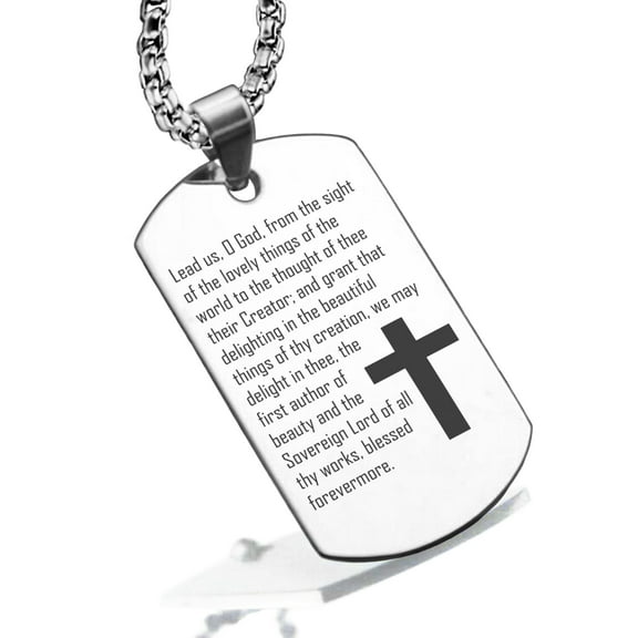 Stainless Steel Lead Us Prayer Dog Tag Pendant Necklace
