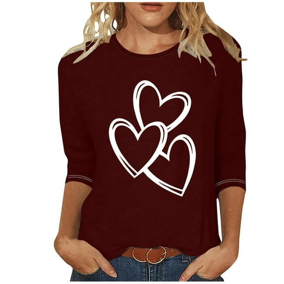 ShomPort 3/4 Length Sleeve Women's Tops Summer Casual Crew Neck T-Shirts Fashion Printed Pullovers
