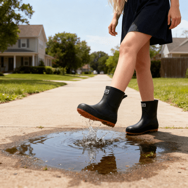 HDUTNGISN Women's Short Rain Boots-Ultra Lightweight Gardening Shoes,Black（Women6.5)