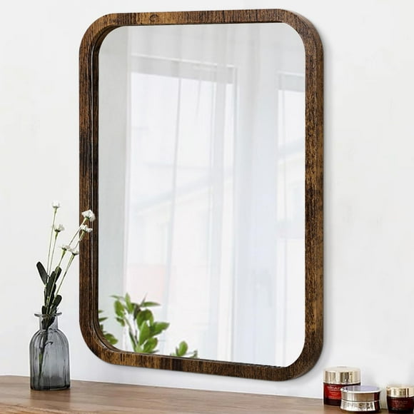 shiyou-Rectangular Mirror Rustic Brown Bathroom Mirror with Frame Wall Mounted Mirrors Decor Modern Dresser Mirror for Bedroom Living Room Entryway